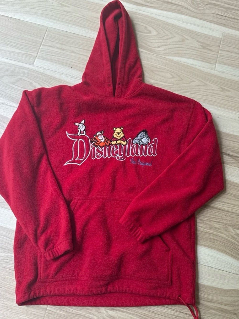 Disneyland Vintage Red Crewneck Hoodie with Winnie the Pooh Characters